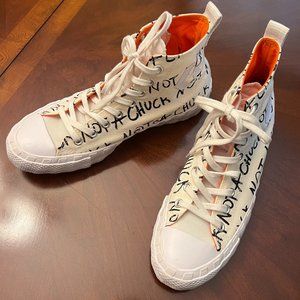 Converse Not A Chuck , HI Top, White/Orange/ Black Script Men's 7.5 with Box